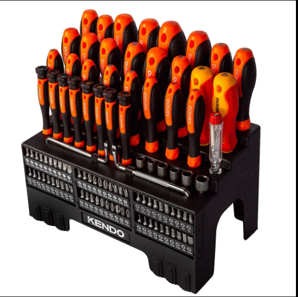 Kendo 101 Piece Screwdriver Bit & Socket Set with Bench Organiser Stand Multi Drive Tool Station